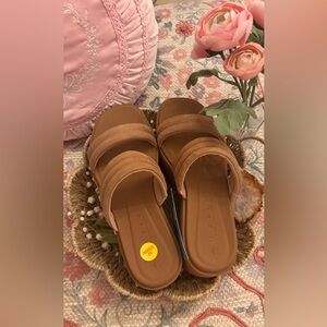 Reef Lofty Lux Hi Platform Slide Sandals Women’s 9 Natural Brown Cushioned NWT